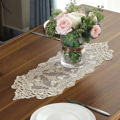 ARTABLE Champagne Small Lace Table Runner Macrame Dresser Scarf 10x36 Inch | by ARTABLE