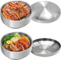 Stainless Steel Rice Bowl with Lid, Set of 2, for Korean Kitchen Restaurant, Double-walled Metal Bowls, Multi-Purpose Insulated Soup Bowls Snacks Bowls (13cm Silver)