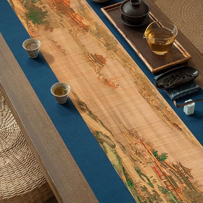 Asian Style Bamboo Table Runner, Ancient Chinese Paintings Zen Table Mat - Image 3