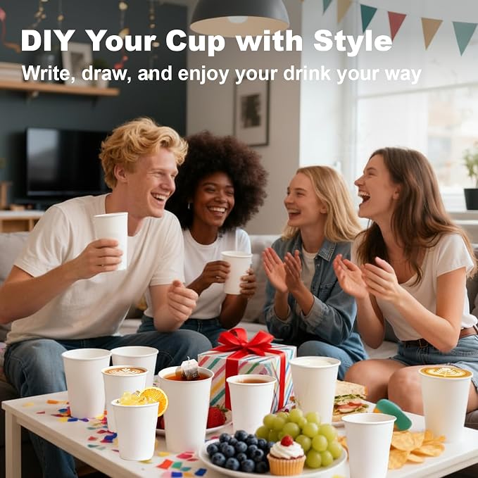 8 oz 400 Pack Disposable Coffee Cups, Bulk White Disposable Paper Cups - Image 9