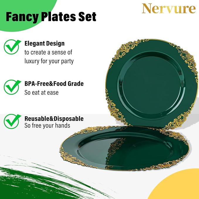 Nervure 100Pcs 7.5'' Green Plastic Plates, Disposable Plates - Image 5