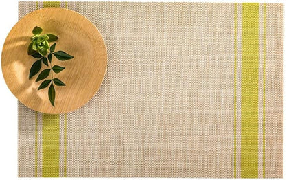 Restaurantware French Countryside 16 x 12 Inch Dining Table Placemats Set Of 6 Heat-Tolerant Kitchen Table Mats - Pear Stripe No Stain Khaki Vinyl Woven Rectangle Placemats Easy To Clean