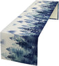 Watercolor Blue Pine Trees Table Runner, Forest Woodland Tabletop Scarf Home by SXXLDNG