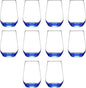 DISCOUNT PROMOS 10 Vaso Silicia Stemless Wine Glasses Set, 16 oz. - Clear, Orb-Like, Thick base - Blue