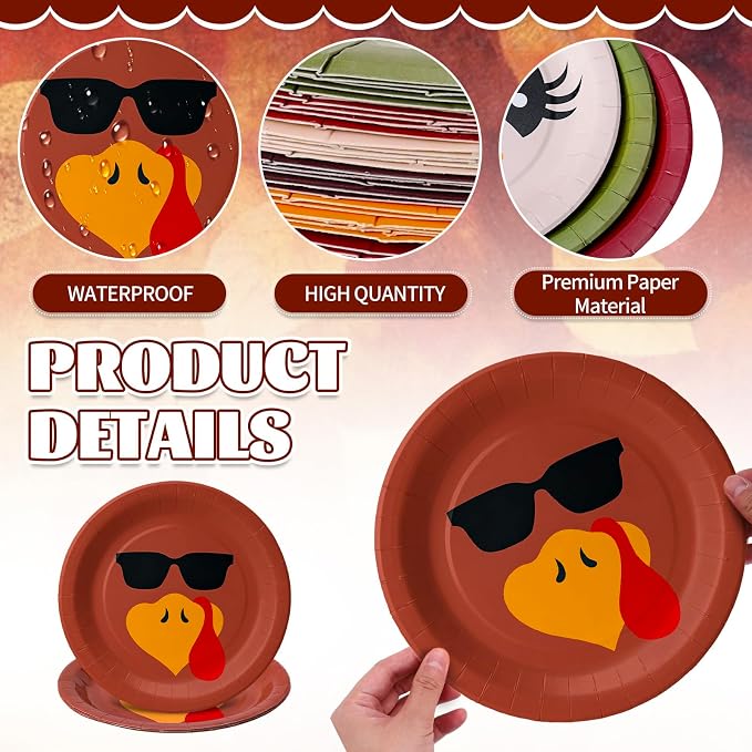 AnyDesign Fall Turkey Paper Plates Thanksgiving Turkey Face Disposable Plates 9 - Image 3