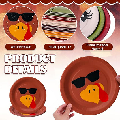 AnyDesign Fall Turkey Paper Plates Thanksgiving Turkey Face Disposable Plates 9 - Image 3