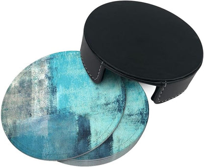 SEPTYK Turquoise and Grey Art Artwork Pattern Coasters - Image 2