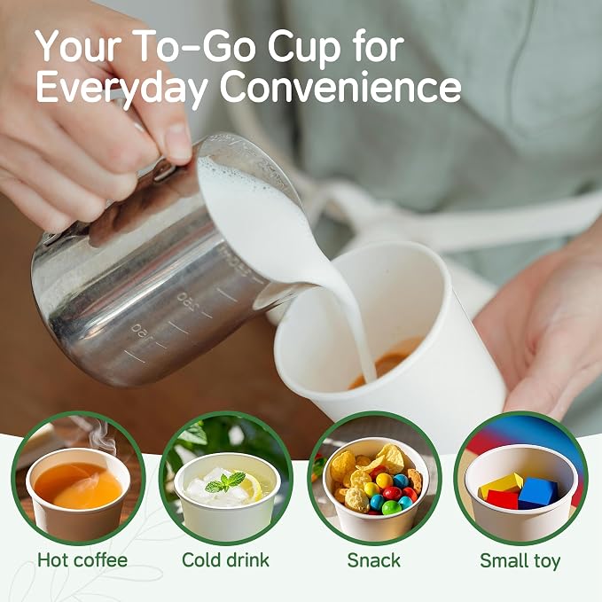 100 Pack of 12 oz Disposable White Paper Coffee Cups - Image 4