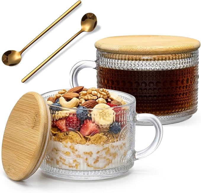 DOPUDO Vintage Glass Coffee Mugs, Overnight Oats Containers by DOPUDO