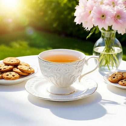 Cups and Saucers Tea Cups Set of 2, Ceramic Coffee Cups - Image 8