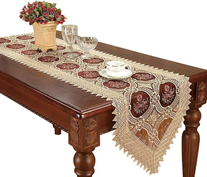 Beige Embroidered Lace Table Runners Dresser Scarves 16 × 48 Inch by Simhomsen