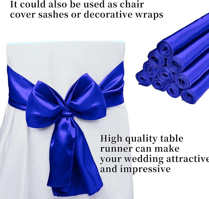 10-Pack Royal Blue 12 x 108 inches Long Premium Satin Table Runner | Wedding - Image 3