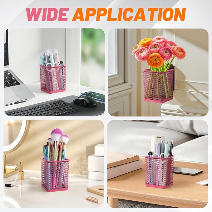 Segarty Pen Cup Holder, 3 Pack Square Dark Pink Pen Holder - Image 6