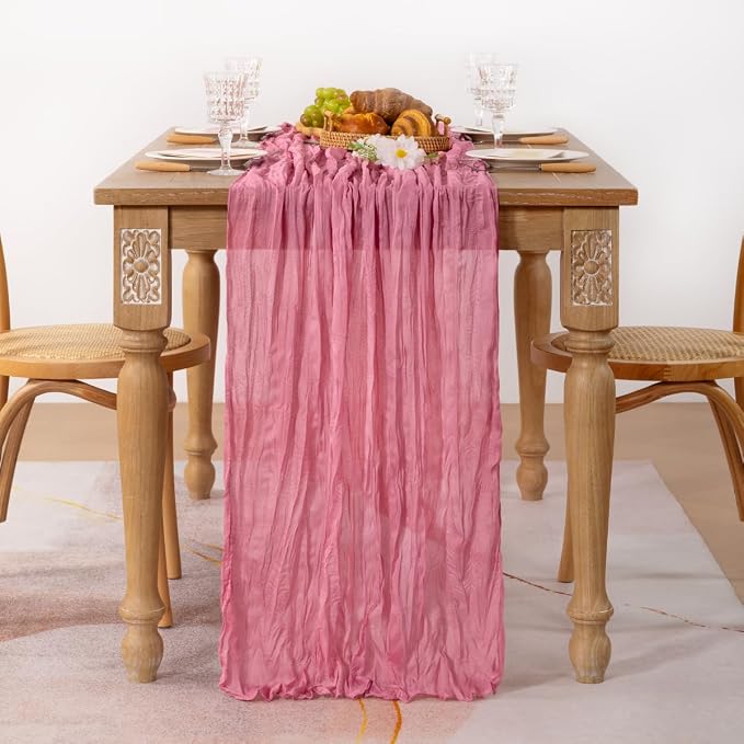 2 Pack Mauve Cheesecloth Table Runner10ft Rustic Sheer Gauze Runner | - Image 3