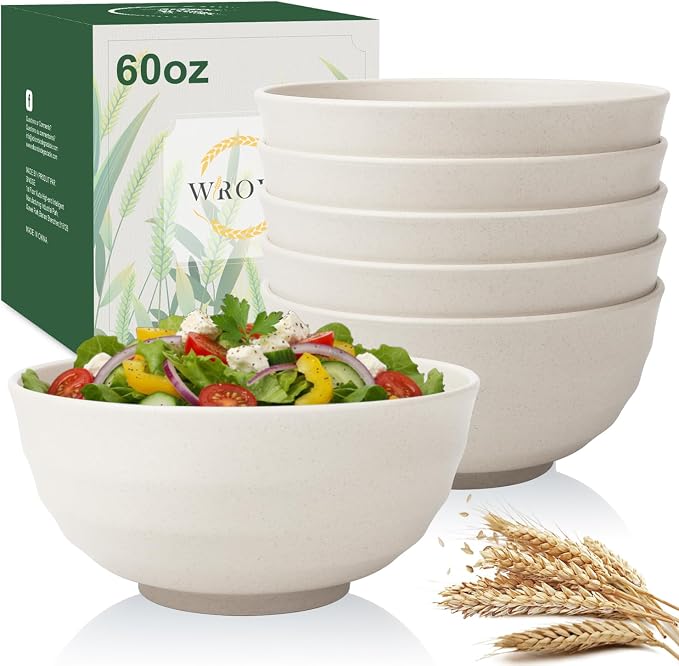 60oz Wheat Straw Bowls Set of 6 by WROVA