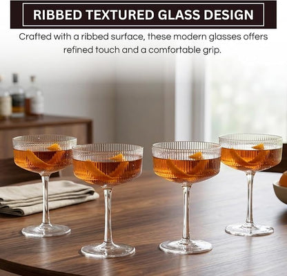 Khen Vintage Art Deco Shatterproof Coupe Martini Cocktail Glasses, 8 oz Clear - Image 3