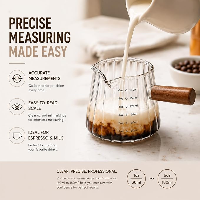 2 Pack Espresso Measuring Cup 6oz, Febwind Ribbed Borosilicate Glass Espresso - Image 3