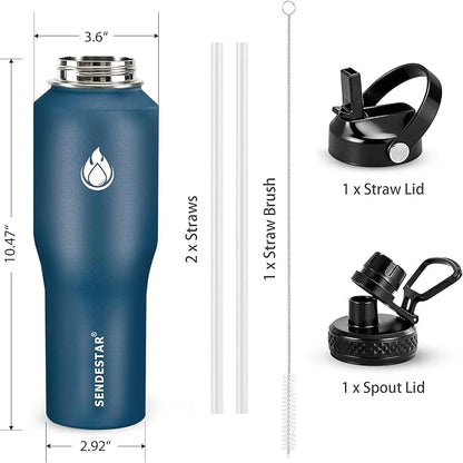 SENDESTAR Water Bottle 32oz, 2 Lids, Wide Mouth Stainless Steel Vacuum - Image 4