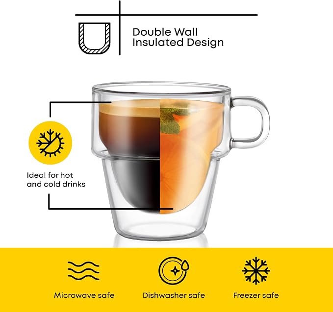 JoyJolt Stoiva Double Wall Insulated Espresso Glass Cups – 5 oz. Shot Cup - Image 4