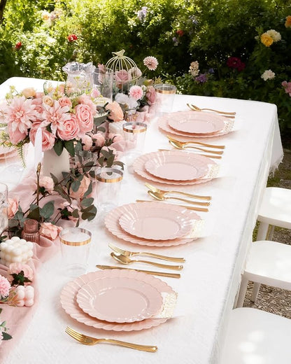 YOUBET 100PCS Pink Scalloped Plastic Plates - Image 9