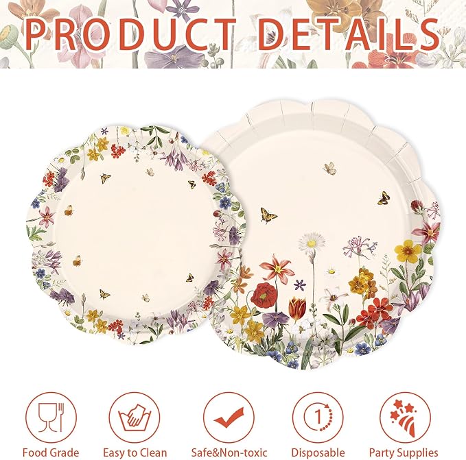 250Pcs Vintage Wildflower Party Supplies - Image 4