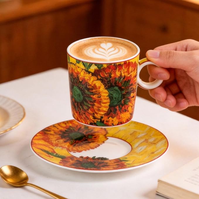 KAMMAK Tea Cups and Saucers Set of 2, Porcelain Coffee Cups, JBE006 | Stackable - Image 3