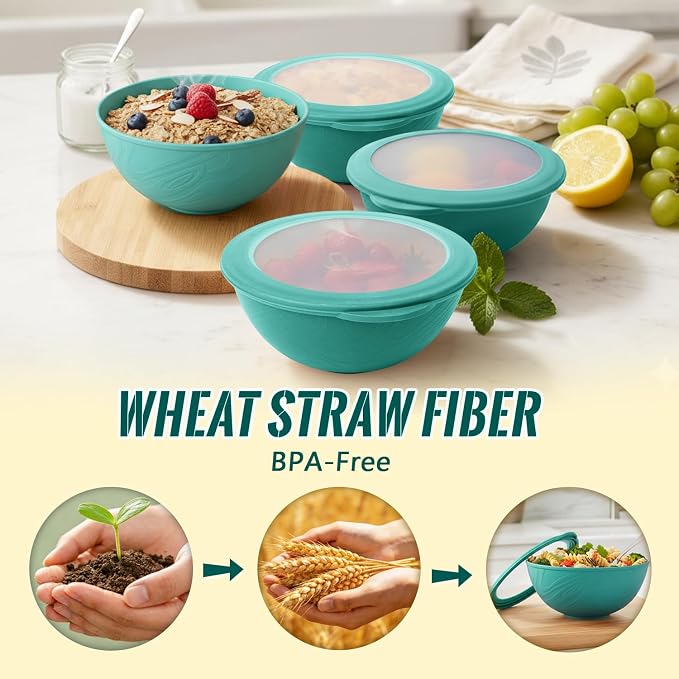 40 OZ Plastic Bowls with Lids, Unbreakable Wheat Straw Bowls Sets of 8 - Image 2