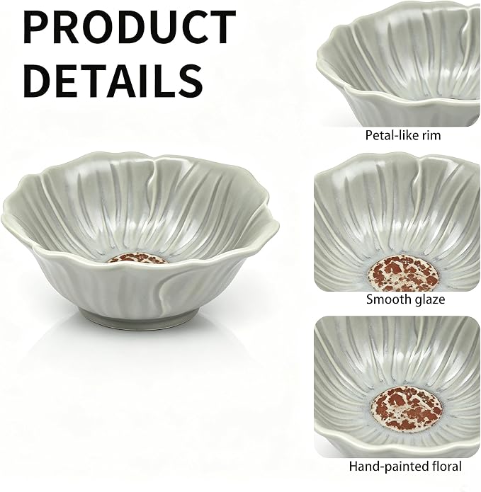 KOOV 24oz Cereal Bowls Set of 4, Vintage Hand-Painted Porcelain Soup Bowls - Image 2