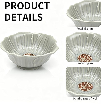 KOOV 24oz Cereal Bowls Set of 4, Vintage Hand-Painted Porcelain Soup Bowls - Image 2