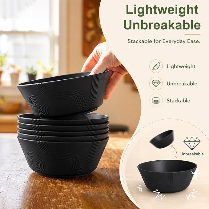 PYRMONT Wheat Straw Bowls 36 Oz Big Salad Bowl Unbreakable Cereal Bowls Set of - Image 5