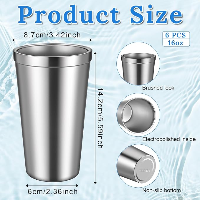 JJUNW 6 Pack Stainless Steel Cup 16 oz | Stackable Double Wall Vacuum Insulated - Image 2