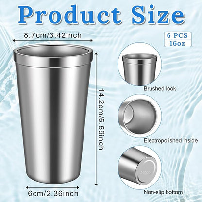 JJUNW 6 Pack Stainless Steel Cup 16 oz | Stackable Double Wall Vacuum Insulated - Image 2