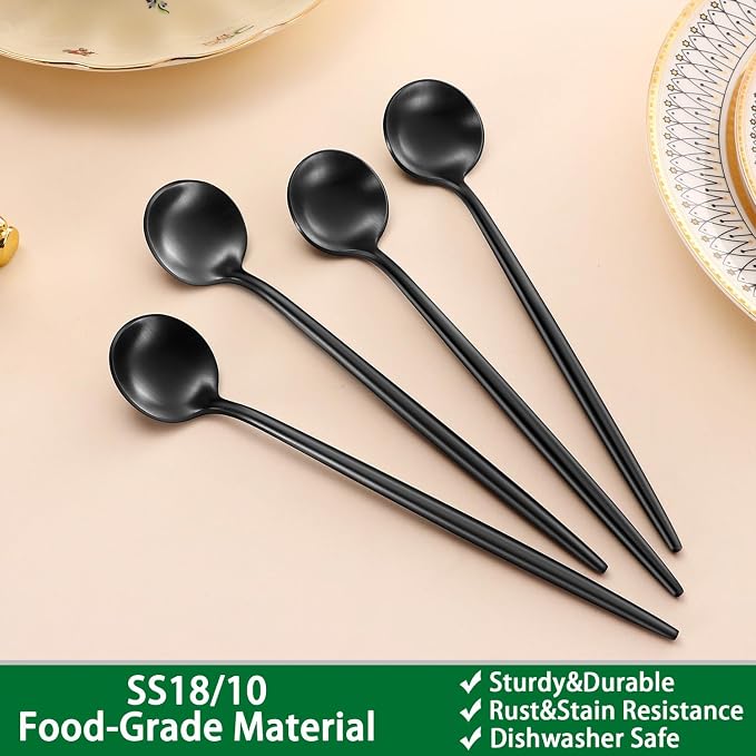 7.95 Inch Matte Black Iced Tea Spoons, SS18/10 Satin Black Long Handle Iced - Image 3