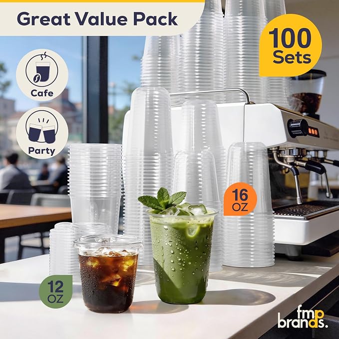 Fit Meal Prep 100 Pack 12 oz Round Bottom Clear Plastic Cups - Image 7