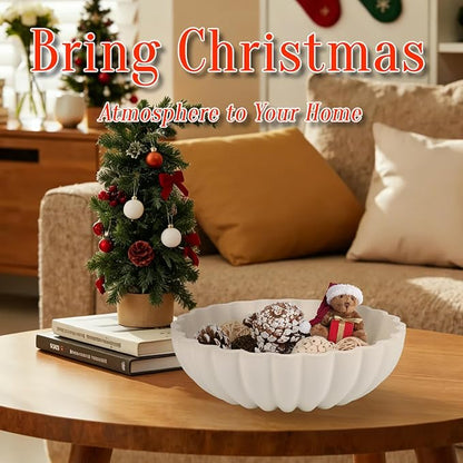 L'ARL GMVOI Large Decorative Bowl - Modern Handicraft Bowls for Home Decor - Fruit Bowl for Kitchen Counter - Key Bowl for Entryway Table - Ruffle Centerpiece Bowl Decor,Artificial Stone White