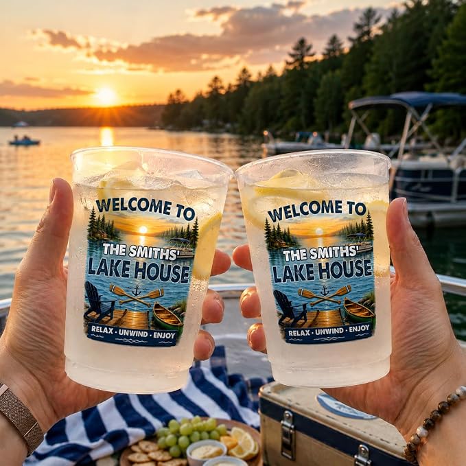 Welcome To The Lake House, Personalized Lake Party Cups | Reusable Plastic Cups - Image 2