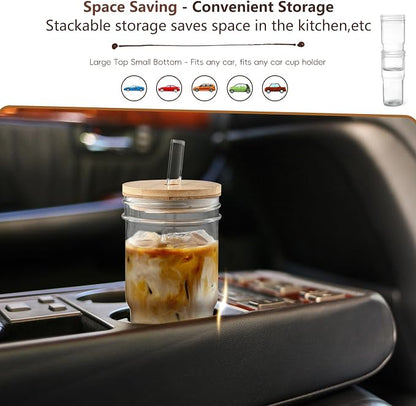 DWTS DANWEITESI Mason Jar with Lid and Straw, 24 oz Iced Coffee Cup with Bamboo - Image 6