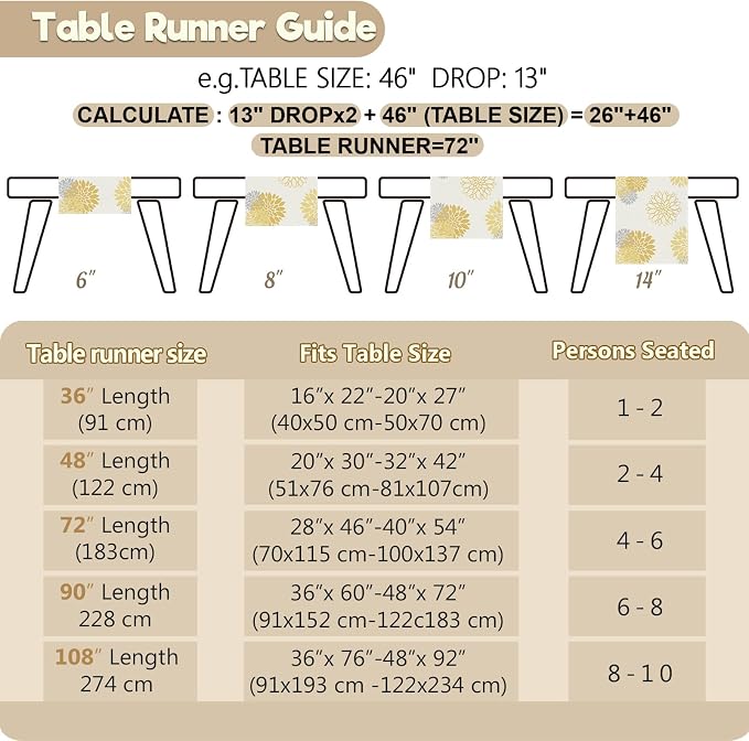Yellow Gray Table Runner Dahlia Pinnata Flower Beige Table Runners Modern - Image 5