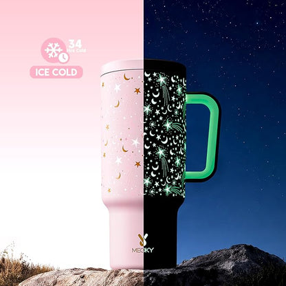 Meoky 40 oz Tumbler with Handle and Straw: Glow in the Dark Tumbler with Lid - Image 3