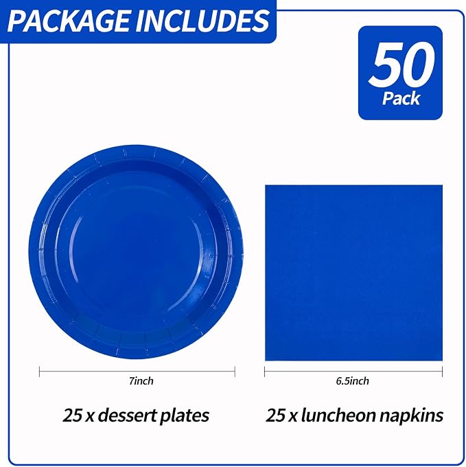 Blue 7Inch Paper Plates and Napkins Party Supplies, Wedding Birthday, Bridal - Image 3
