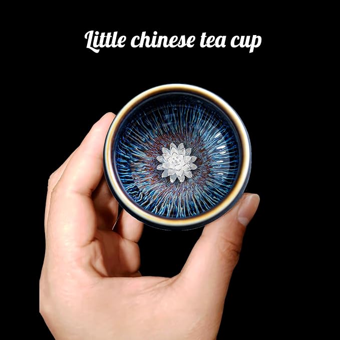 Tenmoku Ceramic Tea Cup with Lotus, 3 oz Chinese Small Teacup | Handmade - Image 3