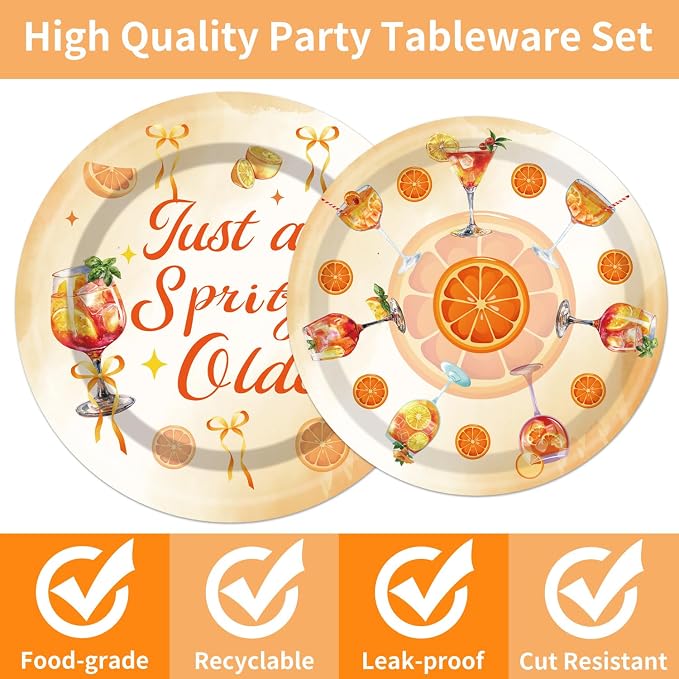 EUOYUFO 96Pcs Aperol Sprit Party Decorations Tableware Set Just A Spirity Older - Image 3