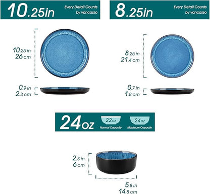 vancasso PLAYA Plates and Bowls Sets, 18 Pieces Blue Dinnerware Sets - Image 2