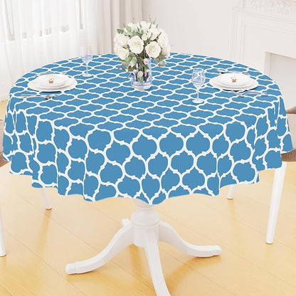 Smiry Round Plastic Table Cloth, Waterproof Vinyl Tablecloth with Flannel Backing for Round Tables, Wipeable Spillproof Tablecloths for Dining, Camping, Indoor and Outdoor (60" Round, Light Blue)