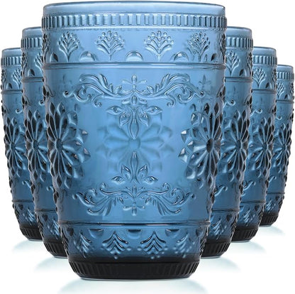 abrwyy Blue Drinking Glasses, 14oz Vintage Drinking Glasses | Lead-Free Glass by abrwyy