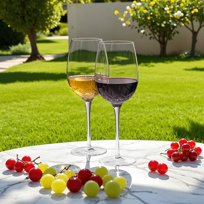 SHOSHIN Premium 22oz Handcrafted Wine Glasses - Lead-Free Crystal Goblets with Intricate Hand-Cut Designs, Extra Large Red Wine Stemware for Elegant Dining & Gift Giving