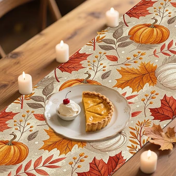 Fall Maple Leaf Pumpkin Table Runner, Seasonal Thanksgiving Harvest Farmhouse - Image 4