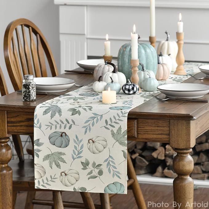 Artoid Mode 210 GSM Fall Table Runner 13x108 Inch Home Party Decor | Blue - Image 3