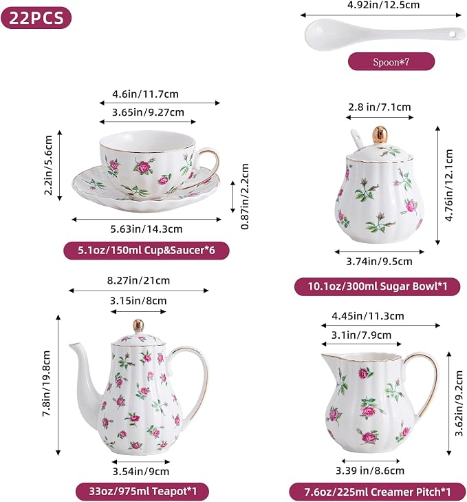Rose Flowers Ceramic Tea Set，Tea Sets - Image 2
