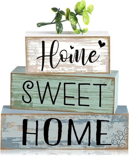 Moucuny 4 Pcs Farmhouse Wooden Table Decor Rustic Home Sweet Home Stacked by Moucuny